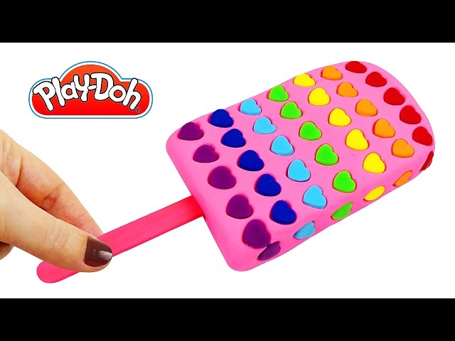DIY Making Play-Doh Ice Cream Popsicle with Rainbow Hearts