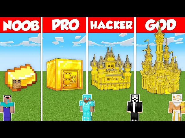 SECRET GOLD BASE BUILD CHALLENGE - Minecraft Battle: NOOB vs PRO vs HACKER vs GOD / Animation