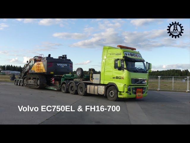 Loading a Volvo EC750EL on a Volvo FH16-700 with 5-axles VM trailer