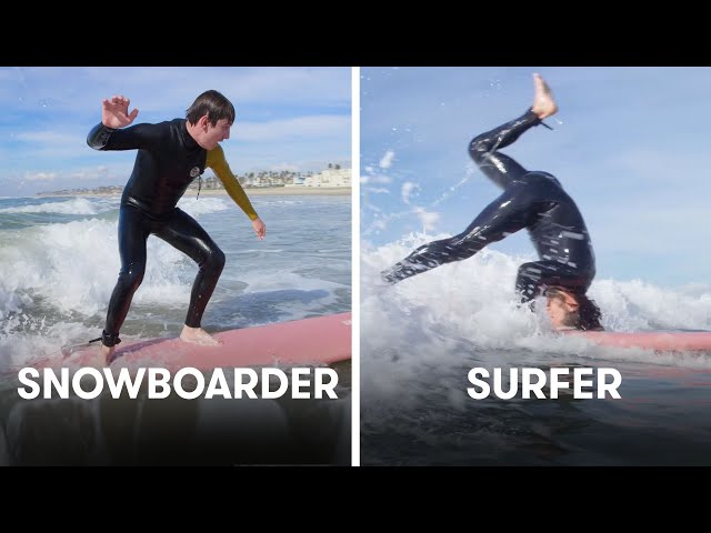 Snowboarders Try To Keep Up With Surfers | SELF