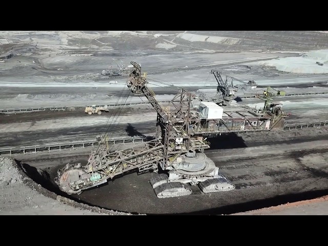 Huge Bucket Wheel Excavator Mining Coal - Aerial View