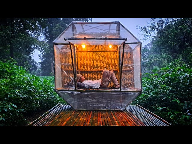 SOLO CAMPING HEAVY RAIN‼️ 3 DAYS BUILDING A FANTASTIC SHELTER