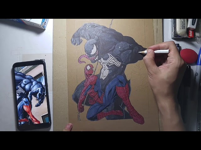 Drawing Venom vs Spiderman | bee2wolf