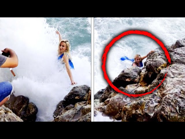 Model Gets Swept Away by Wave During Photoshoot
