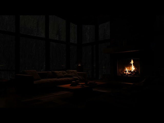 Rain And Fireplace Sounds Cozy Cabin🌧️Unwinding with Fireplace and Cold Rain Storm for 24 Hours 😴