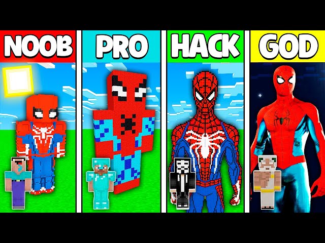 Minecraft Battle: NOOB vs PRO vs HACKER vs GOD! SPIDER MAN STATUE CHALLENGE in Minecraft