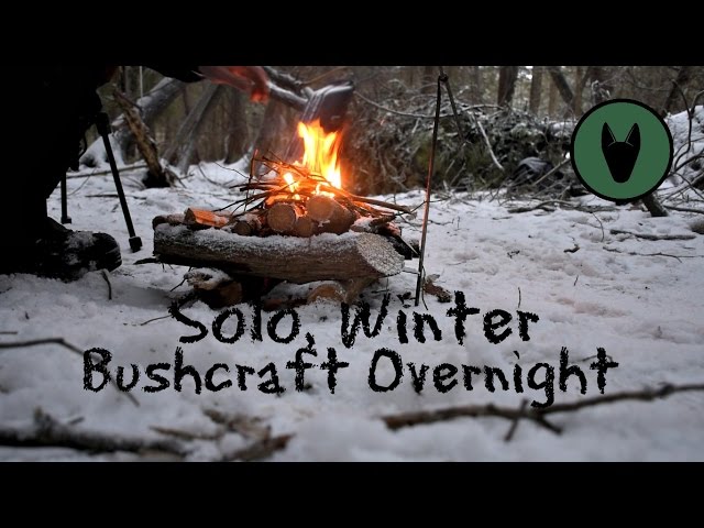 Solo Winter Bushcraft Camp-Natural Shelter-Pulk Overnighter
