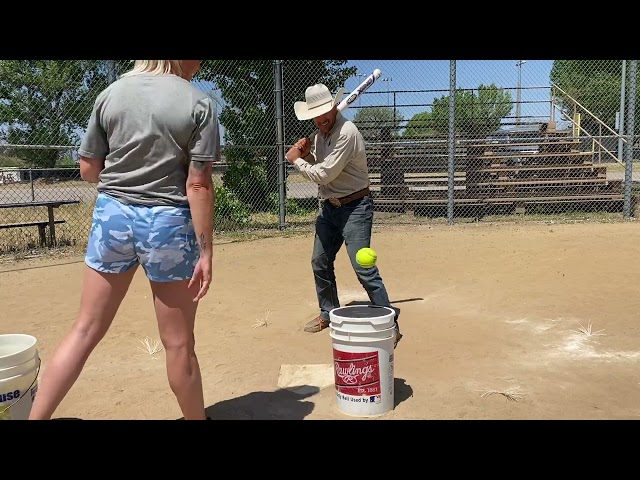 Cowboy Fiancé tries Softball Bucket Bounce Drill