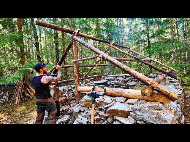 Building a Bushcraft Cabin in the Woods - From Start to Finish - No Talk