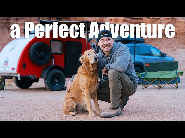 Desert camping trip in a teardrop trailer with my dog