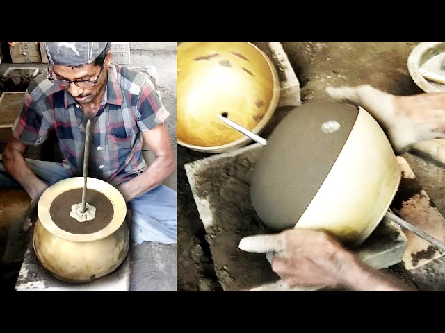 Metal Casting Process Brass Vessels Making with Brass Molten Metal using sand mold Brass Pot Making