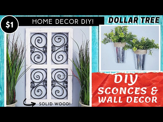 DOLLAR TREE DIY Galvanized Metal Sconces | Solid Wood & Faux Iron Wall Decor | High End Look!