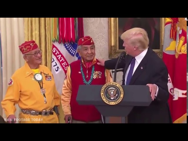 Trump jokes about "Pocahontas" at event honoring Native American WWII veterans