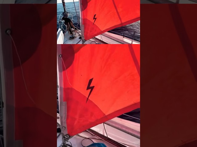 Our storm sail #stormsail #emergencygear #sails #heavyweathersailing #boat #sailing #orangesail