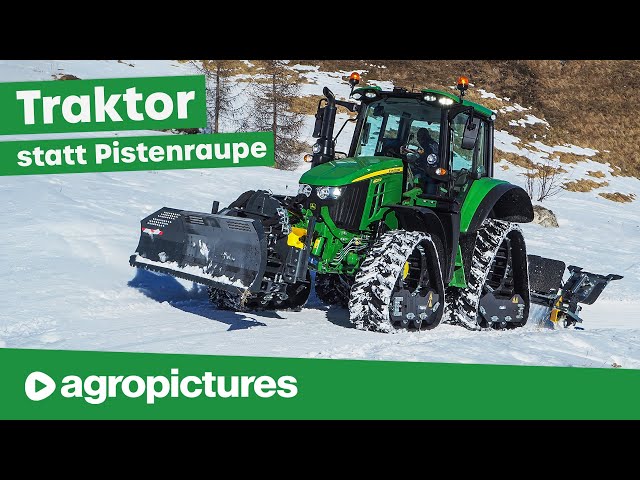 Traktor statt Pistenraupe | John Deere 6120M mit Müller Loipenfräse | Lintrac, Kubota, MF auf Raupen