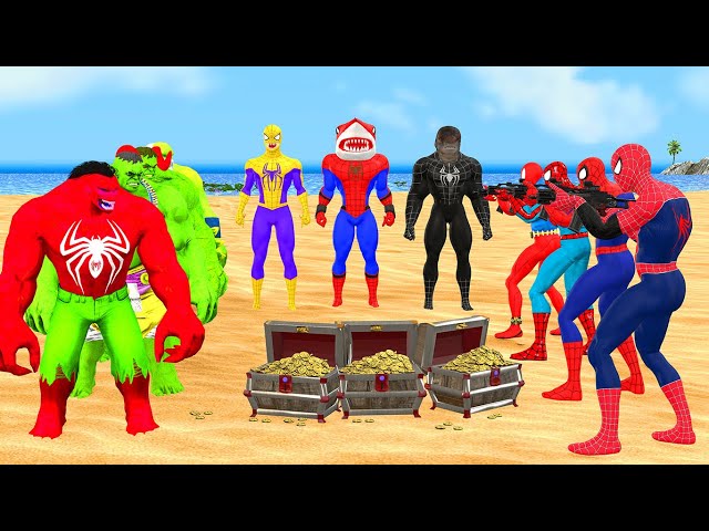 Siêu nhân người nhện vs 5 shark Spider-man roblox attacks Avengers Hulk to reclaim the treasure
