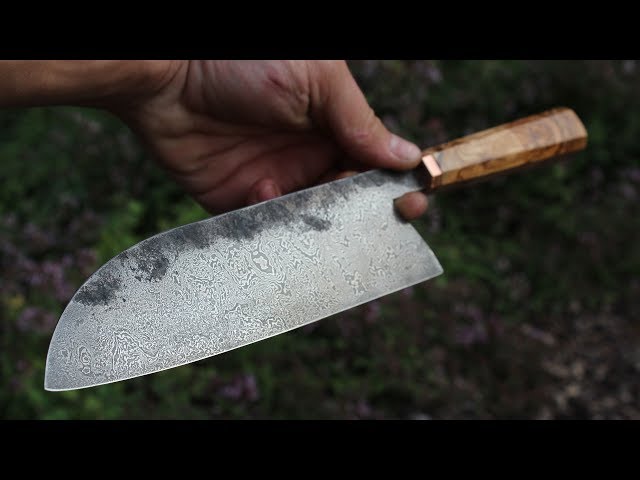 Japanese Damascus Santoku forged by hand and flypress