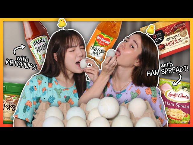 🐣BALUT MUKBANG CHALLENGE... WITH A TWIST?! Trying Different Condiments with BALUT! (feat. VALEEN)