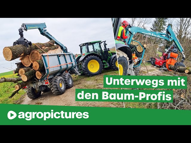 Unterwegs mit den Baumprofis | Pfanzelt Profi Rückeanhänger und Magni Fällkran | Forst Doku