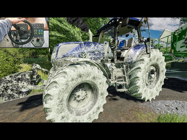 Dirty tractor spread lime - Tractor work | Farming Simulator 22 Steering wheel gameplay