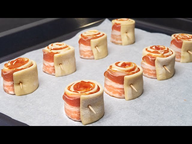 Brilliant appetizer idea in 5 minutes! These will disappear in a minute! Puff pastry and bacon!
