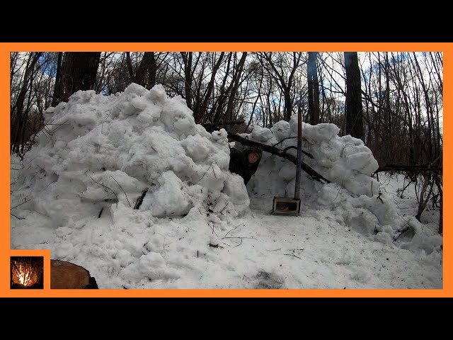 CAMPING in SNOW , Solo Two Days WINTER BUSHCRAFT Camp, Lavvu Poncho Tent