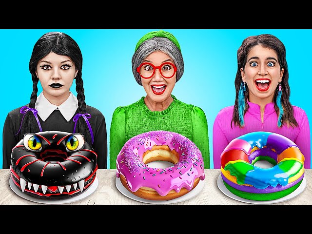 Wednesday vs Grandma vs Me Cooking Challenge 🍩Who Does It Better?? 🤩 HELP TO DECIDE! By 123 GO!