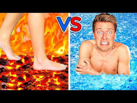 Walk on Fire or Swim Through Ice! Extreme Hot vs Cold Challenge - Last Girl To Leave Icy Pool Wins