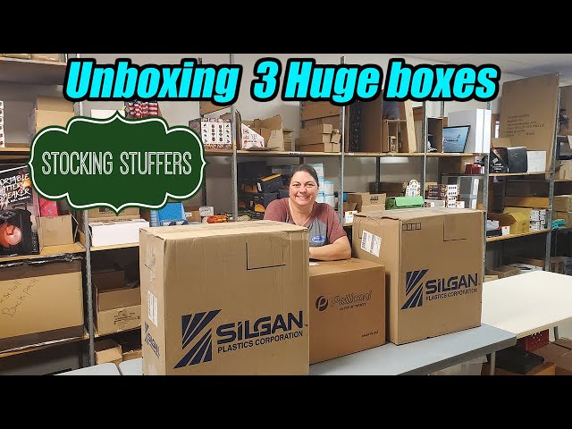 Unboxing 3 Huge boxes of tons of stocking stuffers Check out what we got.