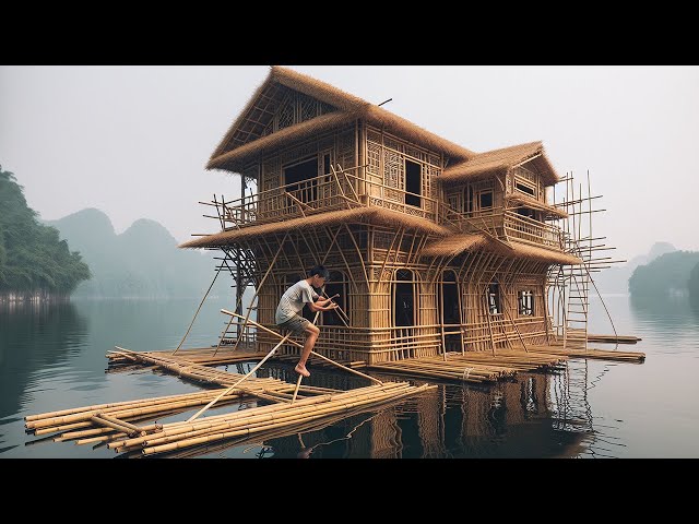 A Young Man Builds A Huge Bamboo Boat On The Lake Alone#handmade #houseboat #architecture