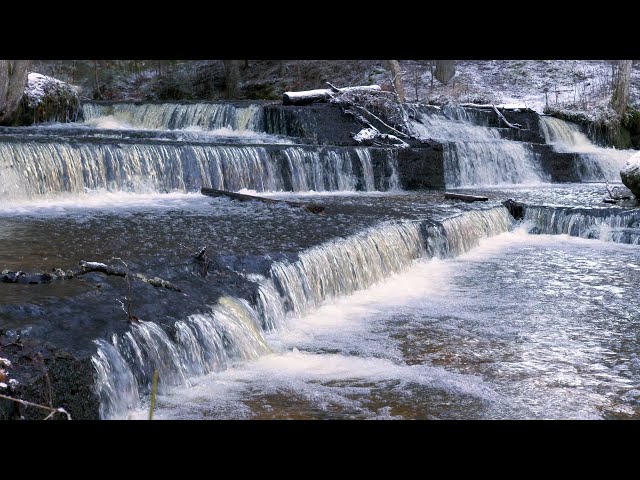 Relaxing Waterfall in the Winter Forest and the Soothing Nature Sounds 4K - 3 Hours