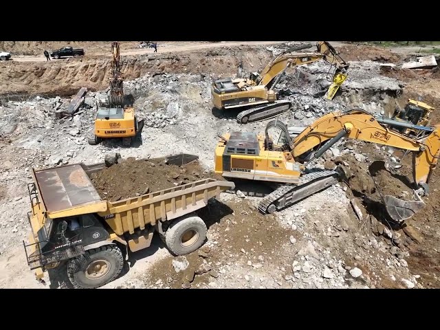 Liebherr & Caterpillar Excavators Working With Hydraulic Hammers-Sotiriadis/Labrianidis Demolitions