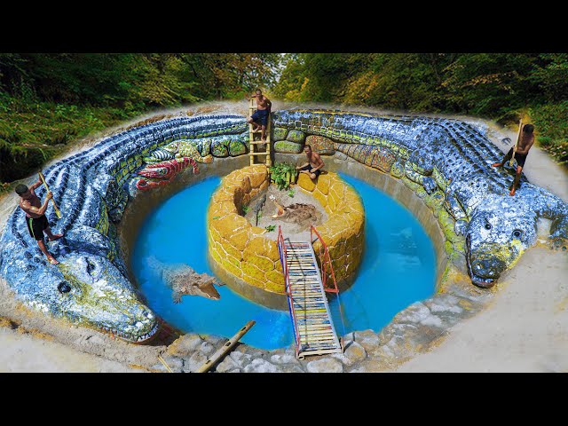 60 Days Build Underground Swimming Pool Water Slide Crocodile Around Secret Underground House