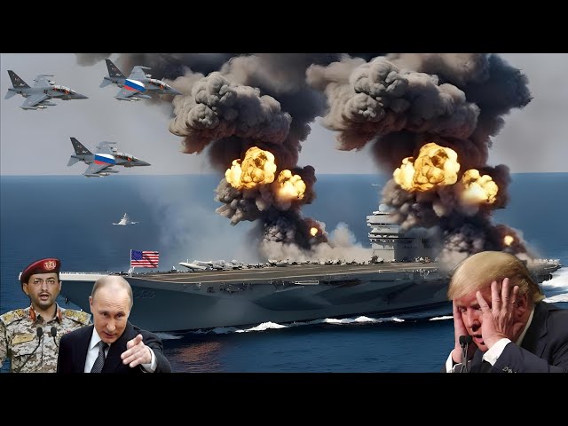 1 minute ago! Rapid response of Russian & Houthi Yak-141s Destroy US aircraft carrier in the Red Sea
