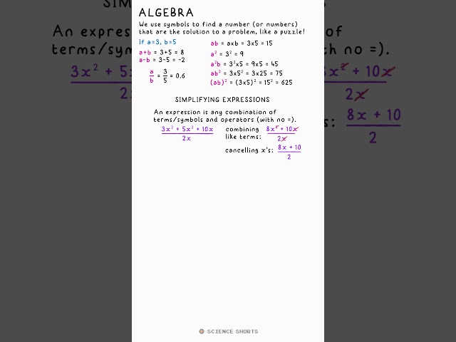 ALGEBRA - Maths Revision #gcse #school #mathematics #notation #simplifying #rearranging #equations