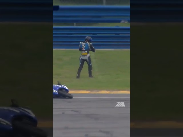 A wild moment during the Twins Cup at Daytona. Both riders are okay. #motorcycle #crash