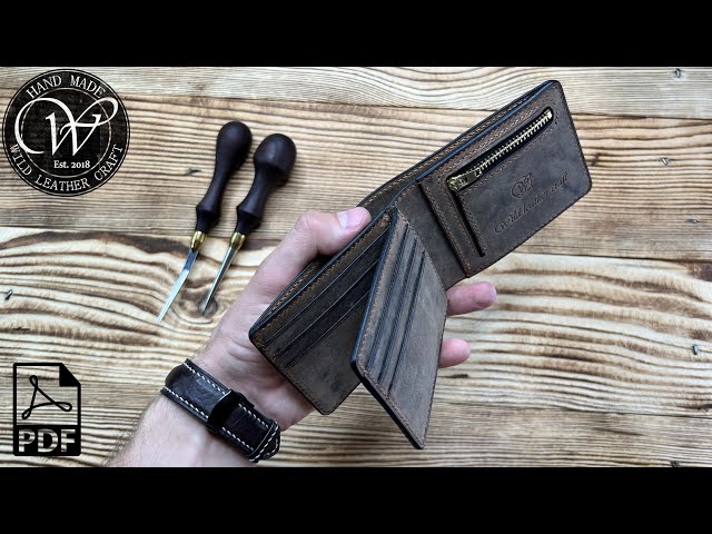 Making a Bi-fold wallet from Pull-Up leather Tobacco by #wildleathercraft. Free pattern PDF.