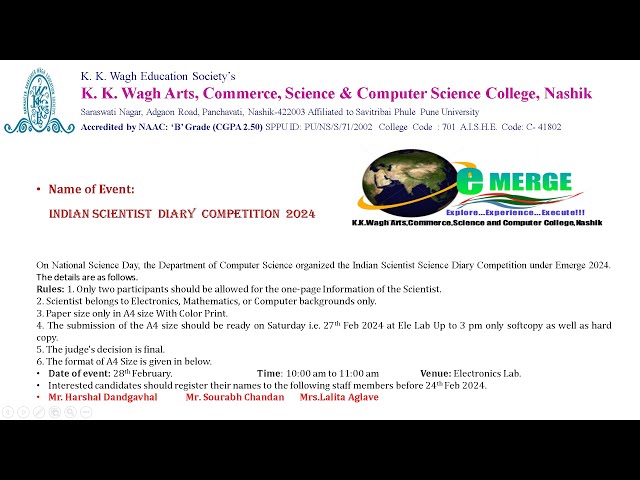National Science Day Competition Emerge 2024