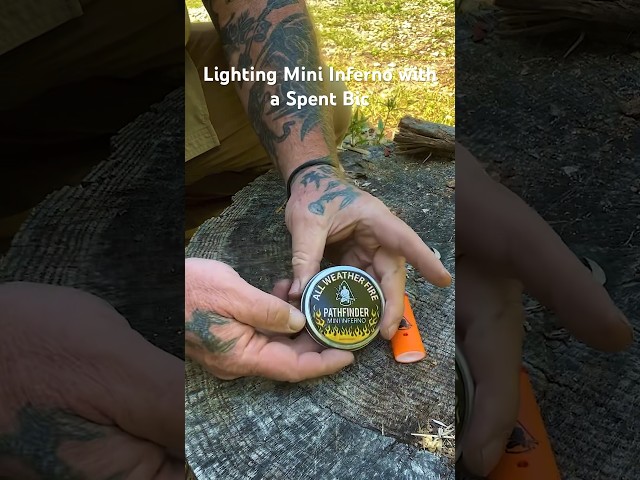 Lighting Mini Inferno Tinder with a Spent (out of fuel) Bic Lighter #survival #outdoorgear