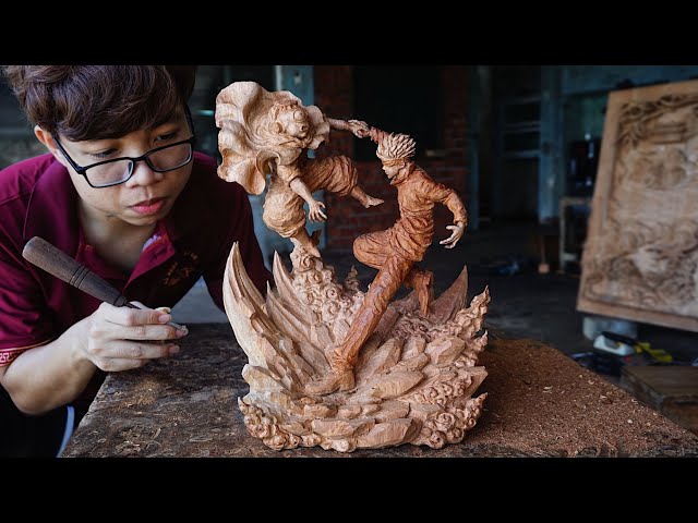 Jujutsu Kaisen : Carving GOJO SATORU vs JOGO - Fighting Diorama from a piece of Wood - INGENIOUS