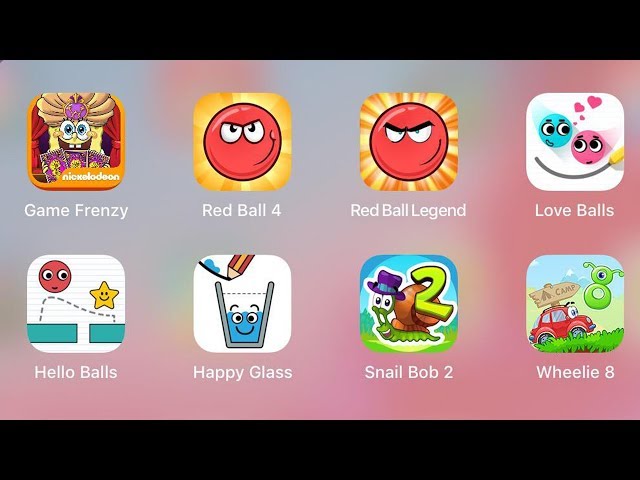 Red Ball 4,Red Ball Legend,Spongebob Frenzy,Wheelie 8,Snail Bob 2,Love Balls,Happy Glass,Hello balls