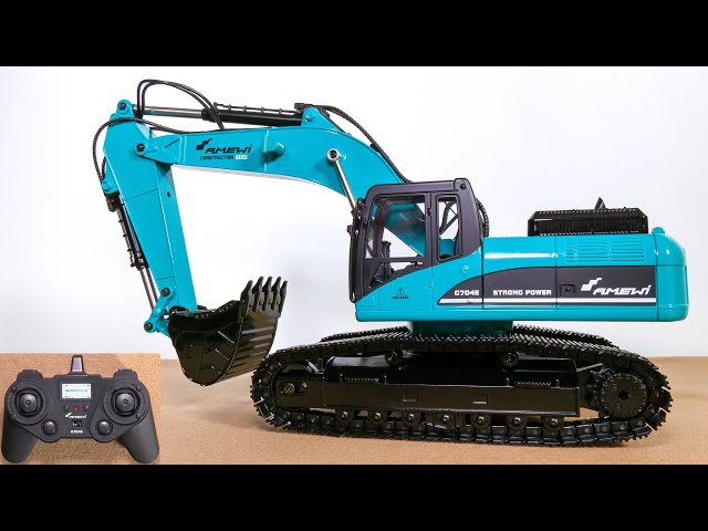 AMEWI 22501 RC EXCAVATOR V4 PETROL FULL METAL UNBOXING, FIRST TEST!! SCALE 1/14, RTR, DIECAST G704E
