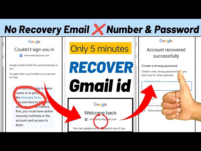 Gmail id ko kaise recover karen 2024 | couldn't sign you in | Recover Gmail without phone or email