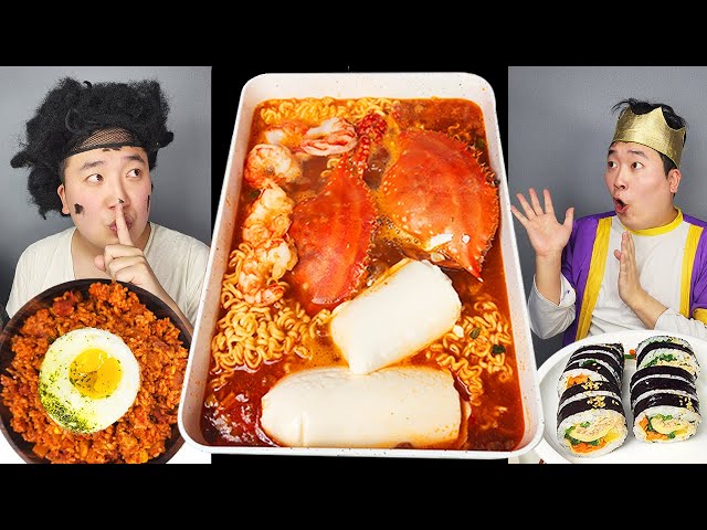 [Mukbang ASMR] Beggar eat without even the king knowing.. 😂  Spicy Korean Ramen Noodles Recipe