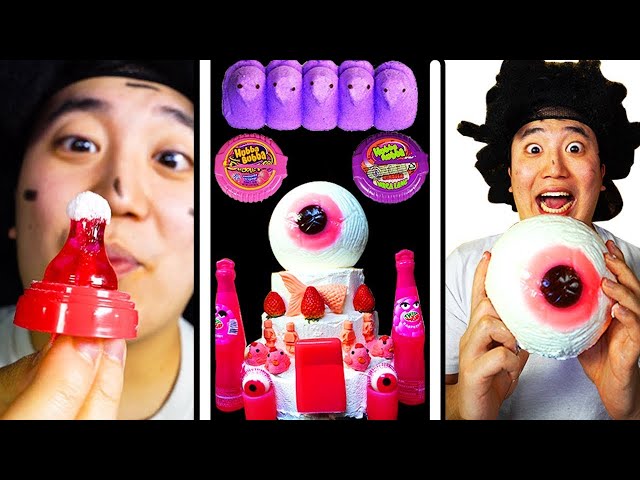 Funny Food Pranks! PINK PURPLE DESSERTS || Twins (Jelly, EyeBalls Cake) ASMR MUKBANG