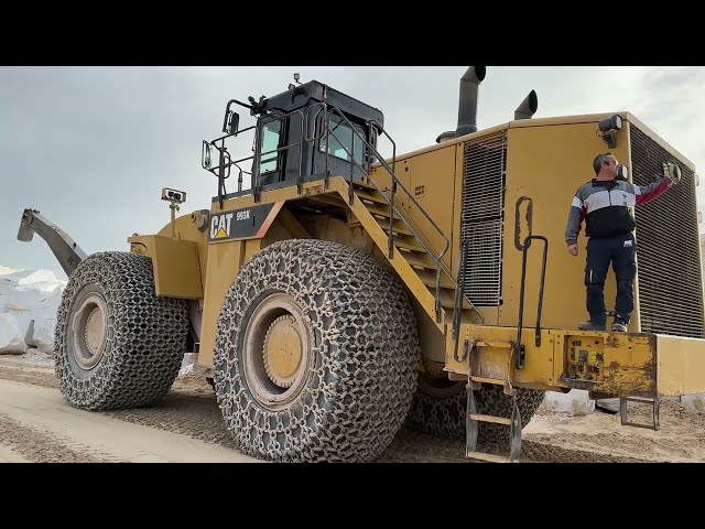 One Working Day With The Huge Caterpillar 993K Wheel Loader At Hellenic Marble Quarries - 4k