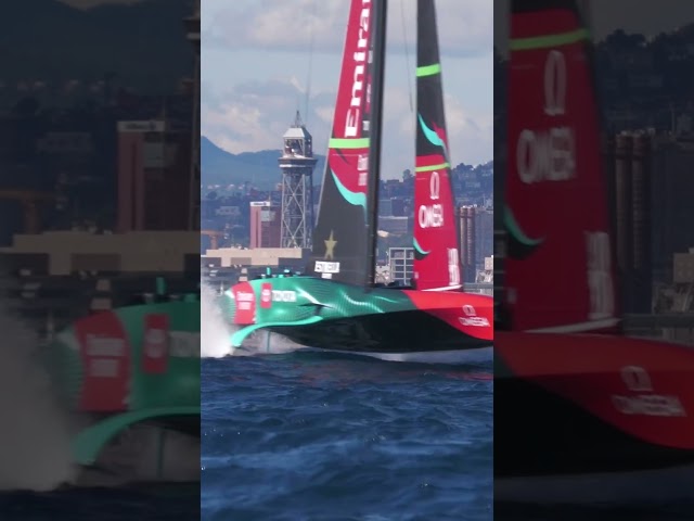 👋 Emirates Team New Zealand waves to their Boat in Barcelona #AmericasCup #AC37 #Shorts