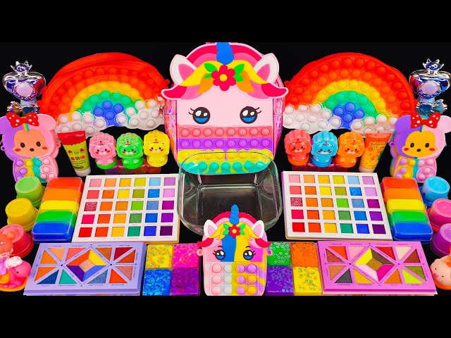 Rainbow Pony Mixing Random Cute 🦄 Mixing Unicorn Eyeshadow & Makeup Into Glitter Slime 🦄 By Yo Yo