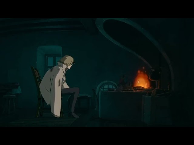 Dreamy Night in House Howl's Moving Castle (Studio Ghibli Crackling Fire Sound ASMR Ambience)