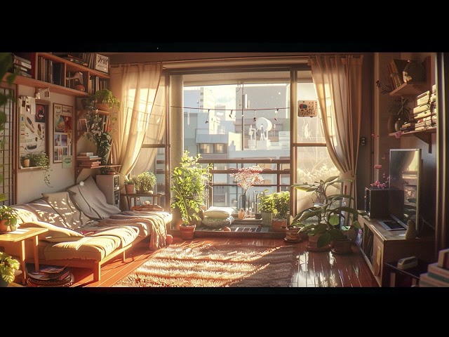 ☕🌱1 Hour Weekend Morning Vibe | • Study Session📚 Productive/Relaxing/Apartment/City View Lofi Beats